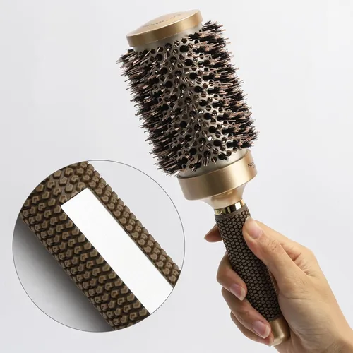Miniatura 3 de Cepillo redondo de cerdas de jabalí para secado por soplado, cepillo de pelo de cerámica nano térmico y tecnología iónica para rizar y alisar