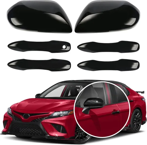 Miniatura 9 de Tapas negras para espejo de puerta lateral + cubiertas de manija de puerta de repuesto para accesorios Toyota Camry 2018, 2019, 2020, 2021, 2022
