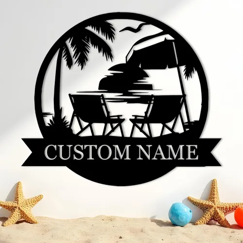 Miniatura 9 de Letreros de faro de metal personalizados Arte de pared de cabina al aire libre personalizado para playa costera Letrero de apellido Regalo