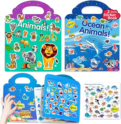 Miniatura 8 de Libros de calcomanías reutilizables para niños, libros de calcomanías removibles de granja para niños pequeños de viaje para niñas y niños de 3, 4