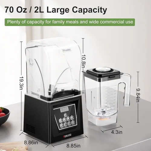 Miniatura 2 de Licuadora comercial, licuadora profesional de 2200 W 2.95 HP con carcasa de sonido de PC silenciosa, licuadoras grandes y resistentes de 70 onzas/2
