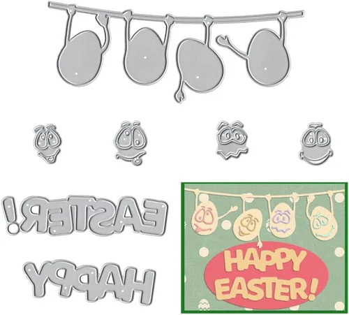Troqueles de metal para hacer tarjetas, lindos huevos de dibujos animados de Pascua, para colgar fondo, palabras, troqueles de corte para decoración