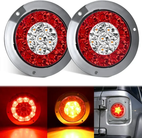 Miniatura 24 de Nilight Luz de faro trasero, redonda, 4 pulgadas, 2 piezas, 24 luces LED rojas, parada, freno, giro, ojales de montaje empotrado, impermeabilidad