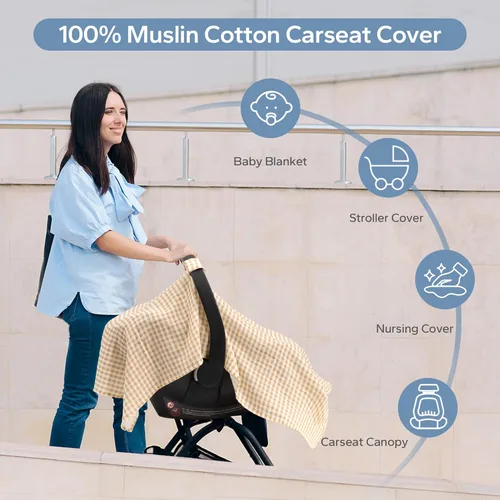 Miniatura 3 de SERAPHY Fundas de asiento de automóvil 100% muselina de algodón para bebés, funda universal para asiento de automóvil de bebé, cubierta de asiento