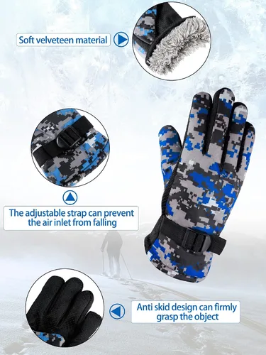 Miniatura 4 de 6 pares de guantes de invierno para niños, impermeables, guantes de esquí para nieve, cálidos, dedos completos, snowboard, guantes unisex para clima
