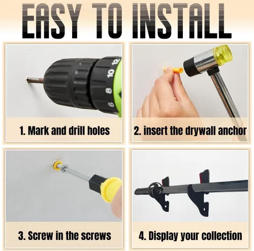 Miniatura 8 de Juego de 2 ganchos de espada para montaje en pared, soporte ajustable para Katana Wakizashi Tanto Genji Sword Arms Rack