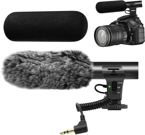 Micrófono de cámara, micrófono de video para entrevista cercana de cámara fotográfica escopeta para Canon Nikon Sony Fuji con pantalla antiviento,