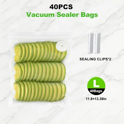 Miniatura 4 de Sellador al Vacío para Alimentos y Bolsa de Sellado al Vacío Grande (11.8×13.4in), 40 Bolsas de Sellado al Vacío Reutilizables y 2 Clips de Sellado