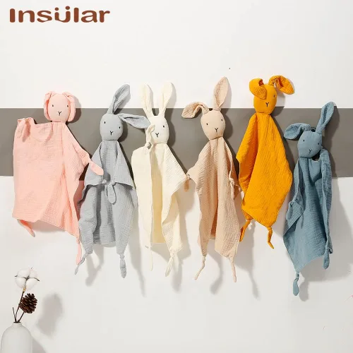 Miniatura 7 de insular Manta de conejo Lovey para niños y niñas, manta de seguridad de muselina de algodón orgánico para bebés, suave y transpirable, toalla Conejo