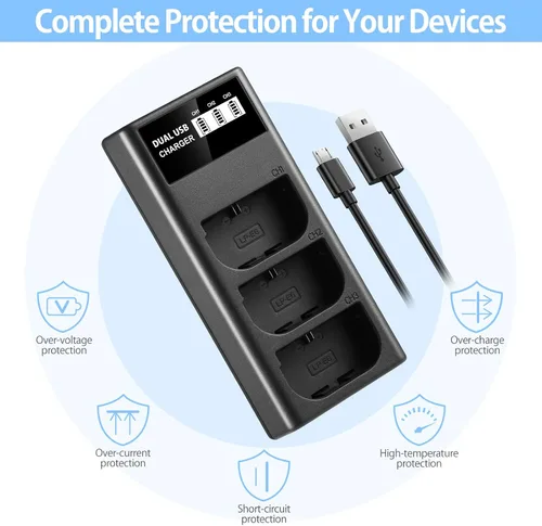 Miniatura 3 de ENEGON LP-E6 LP-E6N LP-E6NH Cargador USB LCD de triple ranura para Canon EOS 5D Mark II III y IV, 70D, 5Ds, 6D, 5DsR, 80D, 7D y 7D Mark II, EOS 60D