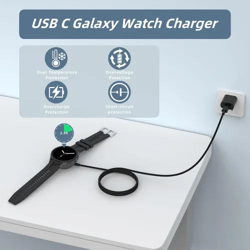 Miniatura 8 de Cargador USB-C de 3.3 pies compatible con Samsung Galaxy Watch 8/8 Classic/7/Ultra/6/6 Classic/5/5 Pro/4/4 Classic/3/Active 2/Active, cable de carga