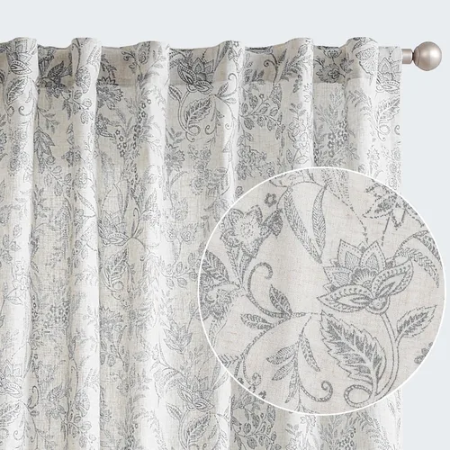 Miniatura 12 de Lazzzy Cortinas de lino de estilo granja con flores azules de 63 pulgadas de largo, con lengüeta trasera, para sala de estar y dormitorio, estampado