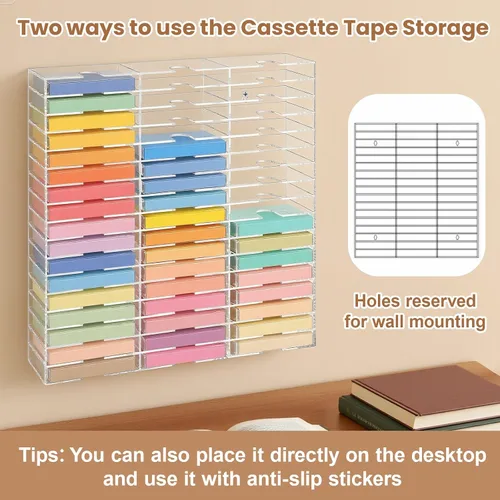 Miniatura 4 de DoubleFill 51 ranuras de acrílico transparente para almacenamiento de cinta de casete fácil clasificación y organización de cintas de casete