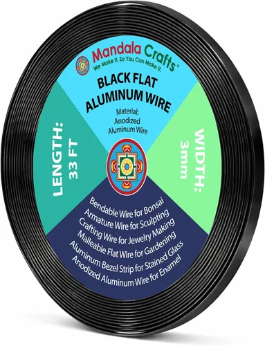 Mandala Crafts Alambre de aluminio anodizado plano de 0.118 in para fabricación de joyas, alambre de bisel negro flexible de color de 33 pies,
