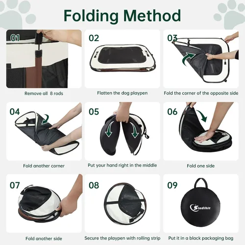 Miniatura 8 de Siedihit Corralito para Perros y Gatos, Corralitos Portátiles para Mascotas y Cachorros para Jaula de Viaje al Aire Libre, Uso Interior Después