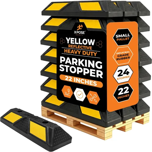 Miniatura 31 de Xpose Safety Tope de goma resistente de 22 pulgadas para estacionamiento, paquete de 2 bloques de ruedas para garaje, entrada o rampa, tope