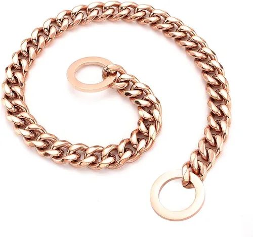 Miniatura 3 de Collares de cadena de oro rosa para perros grandes, medianos y pequeños, ancho de 0.594/0.597/0.792 pulgadas, cadena de eslabones cubanos de acero