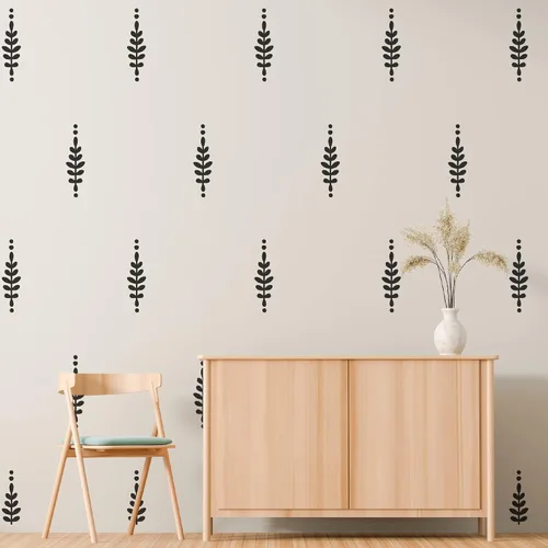 Miniatura 3 de Calcomanías de pared de hojas de vinilo con diseño de una habitación con hojas de vinilo, para despegar y pegar, calcomanías de flores bohemias Negro