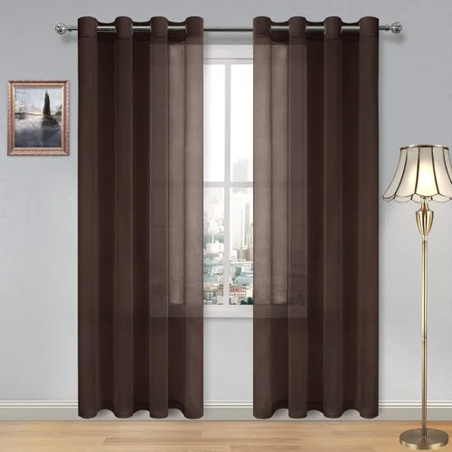 Miniatura 185 de DWCN Cortinas traslúcidas color verde frijol para sala de estar y dormitorio - Cortinas voile con aspecto de lino sintético con ojales en la parte