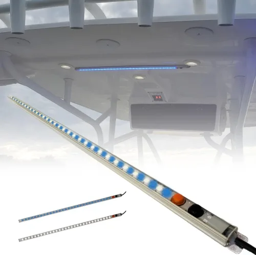 Wave One Marine Luz LED de T-Top de Doble Color con Interruptor | Luz de Cortesía para Cabina/Timón de Barco | Carcasa de Barra Impermeable | 15.5"