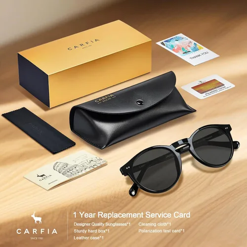 Miniatura 15 de CARFIA Gafas de sol redondas de acetato para hombre, polarizadas, protección UV, gafas de sol clásicas retro CA5289L