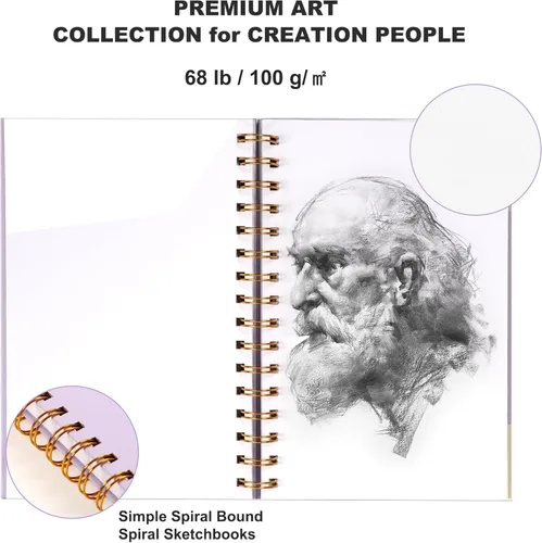 Miniatura 8 de Yoment Paquete de 2 cuadernos de bocetos de 5.5" x 8.5" para dibujo, bloc de bocetos con espiral pequeña, encuadernado en espiral, libro de bocetos