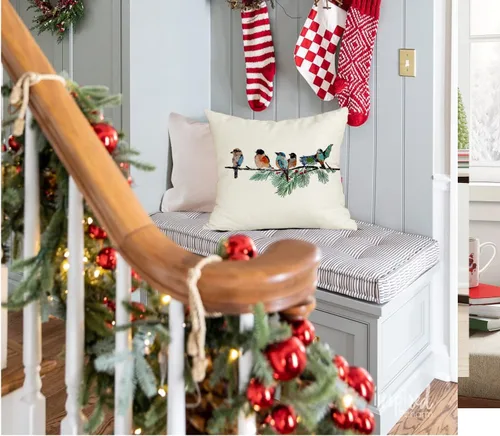 Miniatura 4 de RABUSOFA Fundas de Almohada Navideñas 18x18 Pulgadas Pájaros Decoraciones Navideñas Invierno Fundas de Cojín Decorativo Navidad Pájaros Decoración