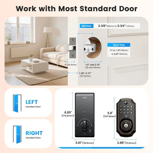 Miniatura 8 de Cerradura de puerta de entrada sin llave con cámara, cerradura inteligente electrónica, teclado de huellas dactilares, cerrojo con código, control