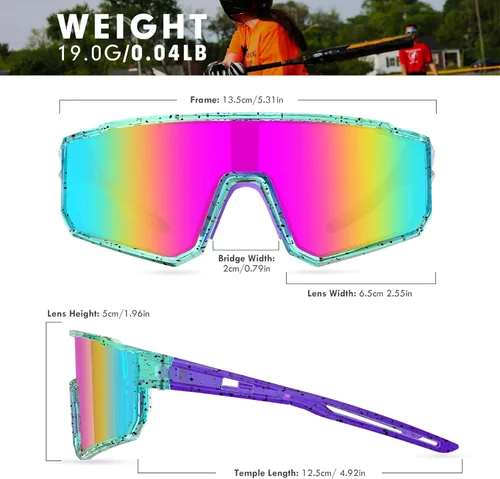 Miniatura 3 de Lentes de sol polarizados de béisbol para niños, TR90, marco ligero, para niños y niñas de 6 a 14 años, softbol y ciclismo Colorful Lens