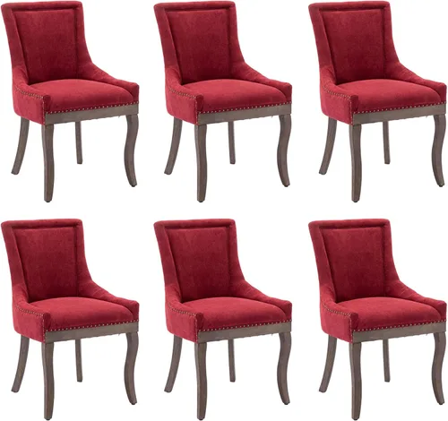 Miniatura 38 de Aoowow Juego de 2 sillas laterales tapizadas vintage de tela, sillas de madera maciza para cocina, comedor con cabezas de clavo, patas de madera