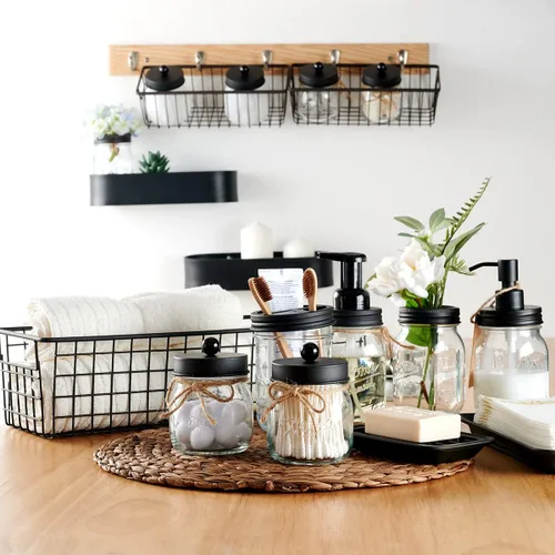 Miniatura 2 de SheeChung. - Conjunto de accesorios para baño de frascos Mason, juego de 6 unidades. Negro