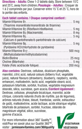Miniatura 5 de Jamieson Deliciosa fórmula masticable complejo B Berry Bliss 90 tabletas