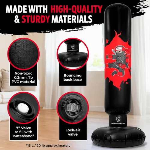 Miniatura 8 de THB Punching Bag for Kids - Inflatable Punching Bag with Boxing Gloves for Kids Age 3-8, 63” Ninja Boxing Bag with Electric Air Pump to Practice