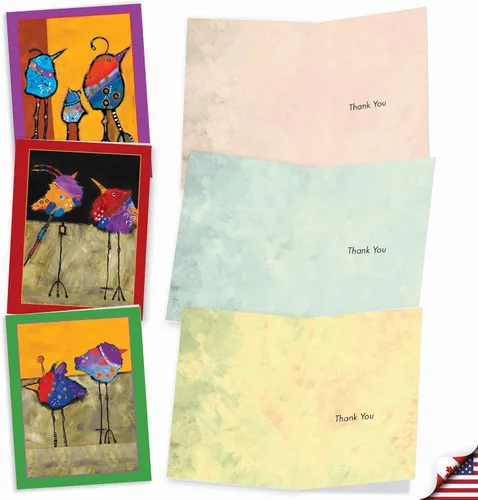 Miniatura 2 de The Best Card Company - Juego de 10 tarjetas de agradecimiento con sobres de 4 x 5.12 pulgadas, gratitud animal emplumada - Pájaros bohemios M2319