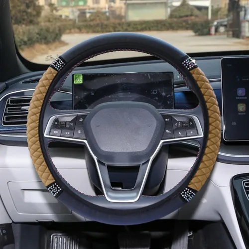Miniatura 5 de ZIMISI Funda de volante de cuero suave con diamantes brillantes, protector de volante antideslizante de 15" con cristales brillantes para automóvil