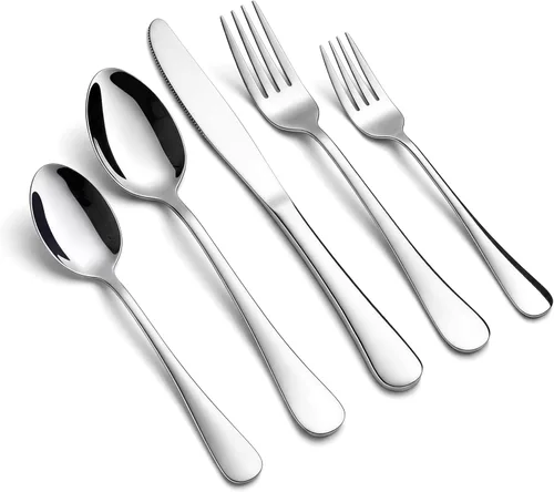 Miniatura 24 de LIANYU, juego de 20 piezas de cubiertos de acero inoxidable, para 4, incluye cuchillo, tenedor y cuchara, pulido al espejo, apto para lavavajillas