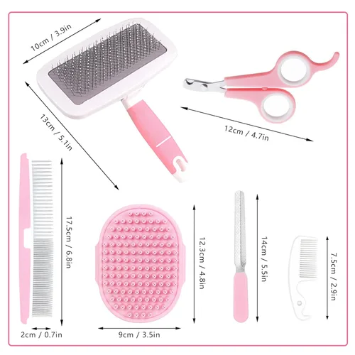 Miniatura 2 de Kit de aseo para mascotas pequeñas Crafterlife con cepillo desempañador, guante de masaje para el baño, peine para aseo de mascotas, cortaúñas