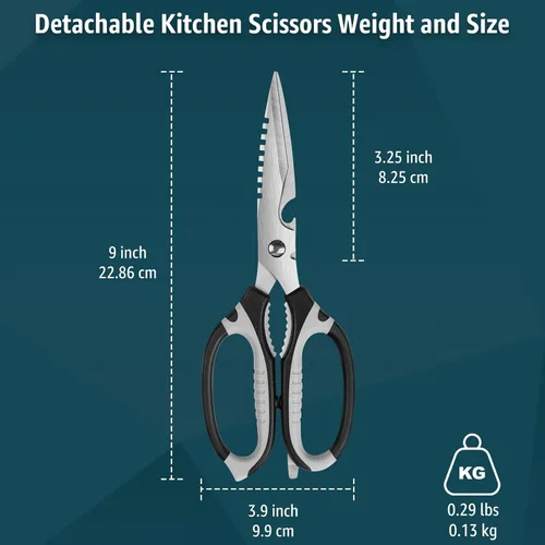 Miniatura 4 de BoFuYuan Tijeras de cocina, tijeras multiusos de 9 pulgadas, resistentes para cortar alimentos, desmontables, aptas para lavavajillas, hoja dentada