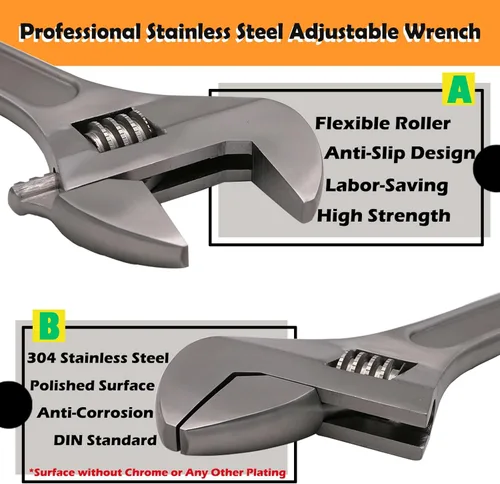 Miniatura 3 de WEDO Llave inglesa ajustable de acero inoxidable, anticorrosión, alta resistencia, mandíbulas fresadas de precisión para una máxima potencia