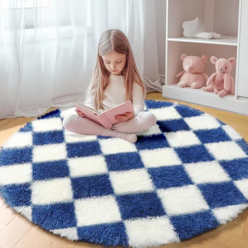 Miniatura 39 de KICMOR - Tapete a cuadros afelpado, peludo, mullido, color beige y blanco crema, pequeño, de 2 x 3 pies, para dormitorio, sala, junto a la cama