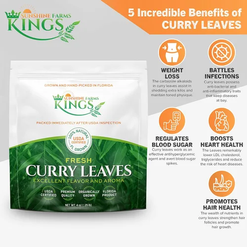 Miniatura 4 de Hojas de curry frescas - 4 oz - Paquete de $3.74 por oz - Inspeccionado por el USDA en el sitio, cultivado en Florida, altamente aromático y sabroso