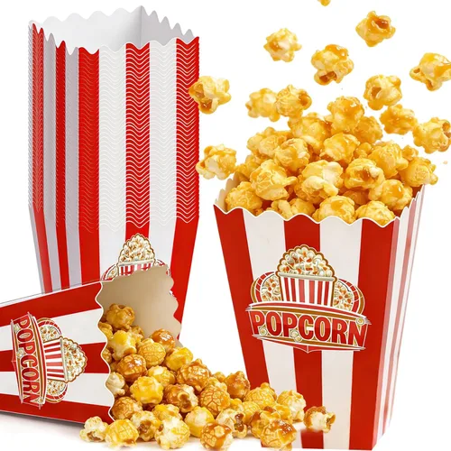 30 cajas clásicas para palomitas de maíz, bolsas desechables individuales a rayas rojas y blancas, contenedor para noche de cine, Halloween, Acción