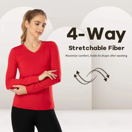 Miniatura 3 de MANCYFIT Tops térmicos para mujer, camisa con forro polar, manga larga, capa base, cuello en V