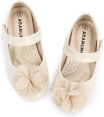 ADAMUMU Zapatos de vestir para niña de las flores, zapatos para desmalezar lindos zapatos Mary Jane de encaje flore ballet planos para caminar,
