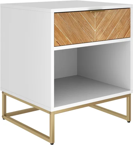 Miniatura 7 de Nathan James - Mesita de noche Kensi con diseño de madera abierta y cajón inferior, para dormitorio o sala de estar, uso como mesa auxiliar