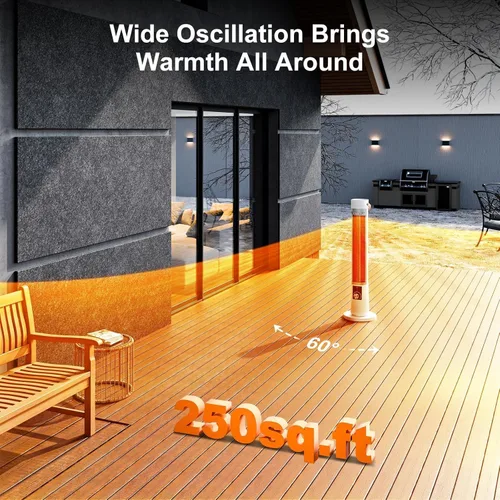 Miniatura 3 de Calentador al Aire Libre para Patio, 1500W Calentadores Eléctricos de Infrarrojos para Porche, Garaje, Uso en Interiores, Temporizador de 9H