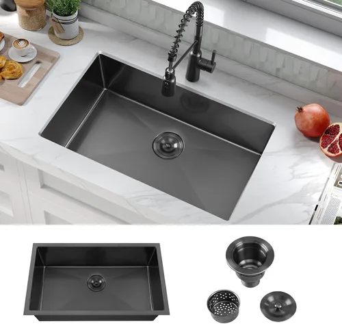 Miniatura 7 de ATTOP Fregadero de cocina de un solo tazón de 32 pulgadas, fregadero de tazón individual de montaje inferior grande de acero inoxidable
