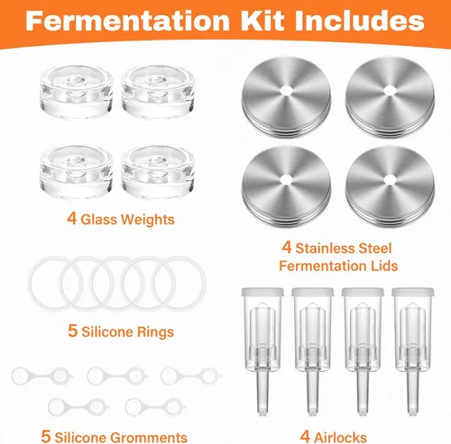 Miniatura 5 de Xileanalee Kit de fermentación para tarro Mason de boca ancha, chucrut/decapado con 4 pesos de fermentación de vidrio, 4 tapas de fermentación, 4