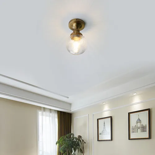 Miniatura 4 de Pathson Modern Semi Flush Mount Ceiling Light Fixture with Striped Globe Glass Shade, Industrial Ceiling Lighting Lamp for Living Room Foyer Hallway