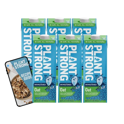 PLANTSTRONG Leche: leche entera a base de plantas, fortificada con calcio, B12 y D3, sin gomas ni aceites, proyecto verificado sin OMG, sin gluten,